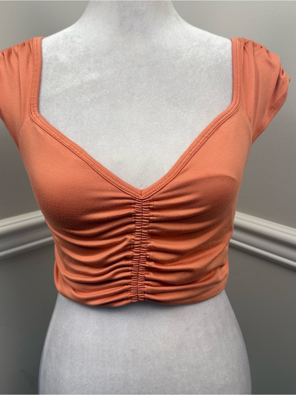 Free People Ruched V-Neck Crop Top - Peach Orange